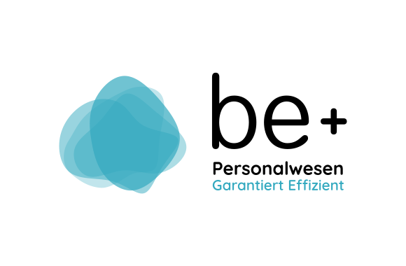Logo be+ Personalwesen – Garantiert Effizient Logo „be+ Personalwesen“ mit dem Zusatz „Garantiert Effizient“.